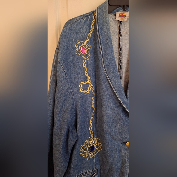 Vintage 80s jacket Sz S blue creek cotton  XL Embellished Jewels boho western - Picture 5 of 11